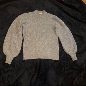 Ganni Light Gray Alpaca Wool Blend Sweater With Balloon Sleeves